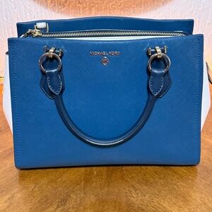 Michael Kors Blue and White Satchel with Silver Accents